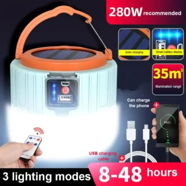 Solar USB Rechargeable LED Camping Lantern - Image 7