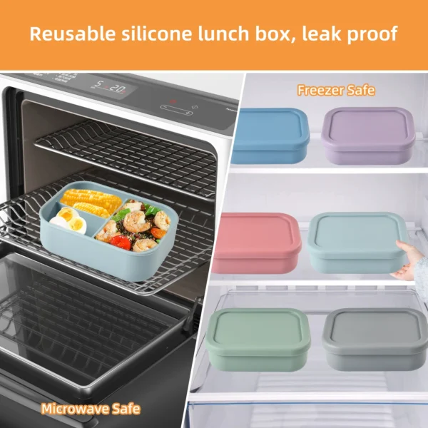 Square Silicone 3-in-1 Bento Box Leakproof - Image 2