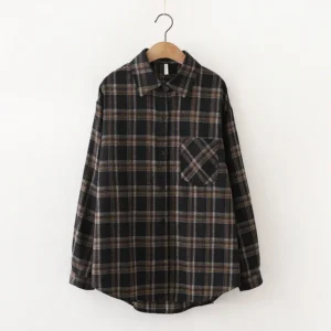 Vintage Oversized Plaid Shirt Women