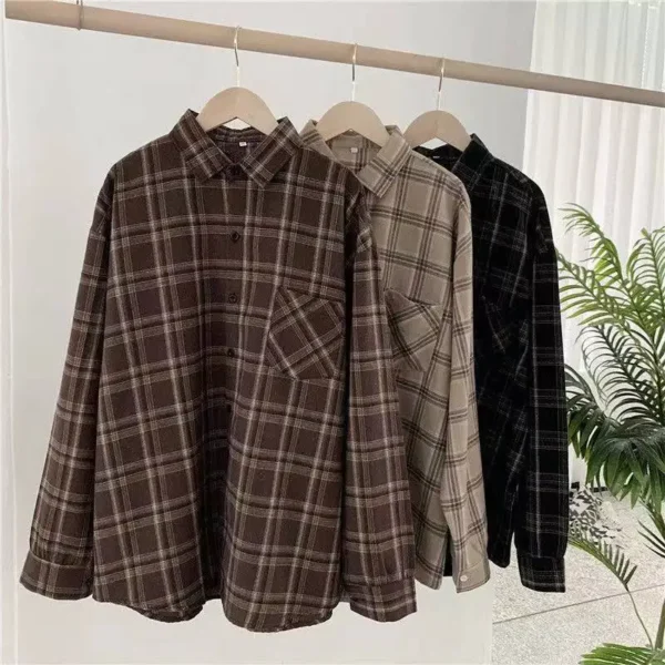 Vintage Oversized Plaid Shirt Women - Image 6