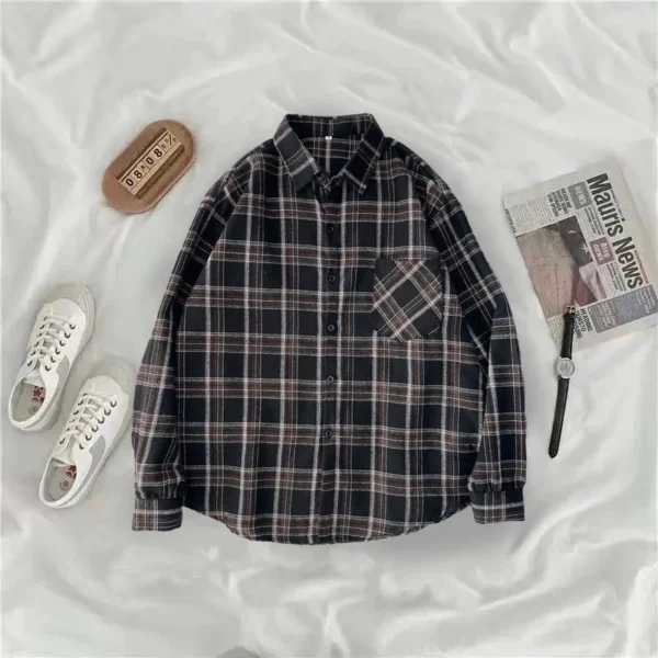 Vintage Oversized Plaid Shirt Women - Image 2