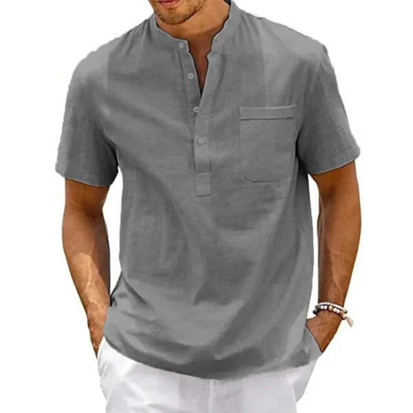 Men’s Cotton Linen Henley Shirt - Image 3