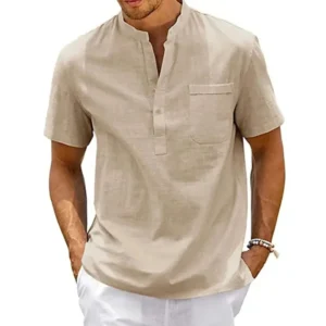 Men’s Cotton Linen Henley Shirt