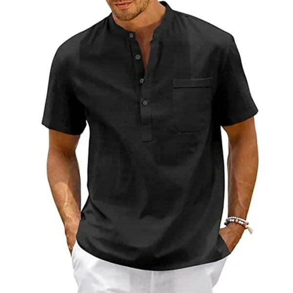 Men’s Cotton Linen Henley Shirt - Image 2