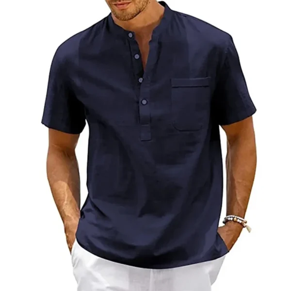 Men’s Cotton Linen Henley Shirt - Image 6