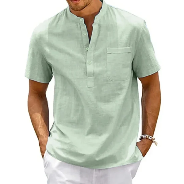 Men’s Cotton Linen Henley Shirt - Image 4