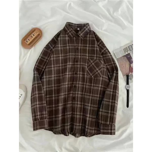 Vintage Oversized Plaid Shirt Women - Image 3