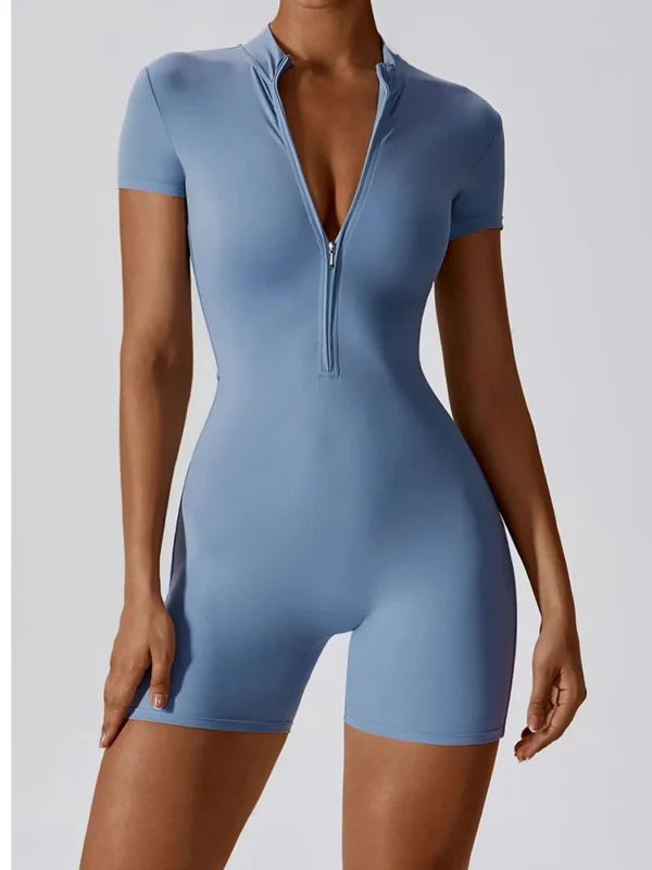Women’s Zipper Workout Jumpsuit Set - Image 3