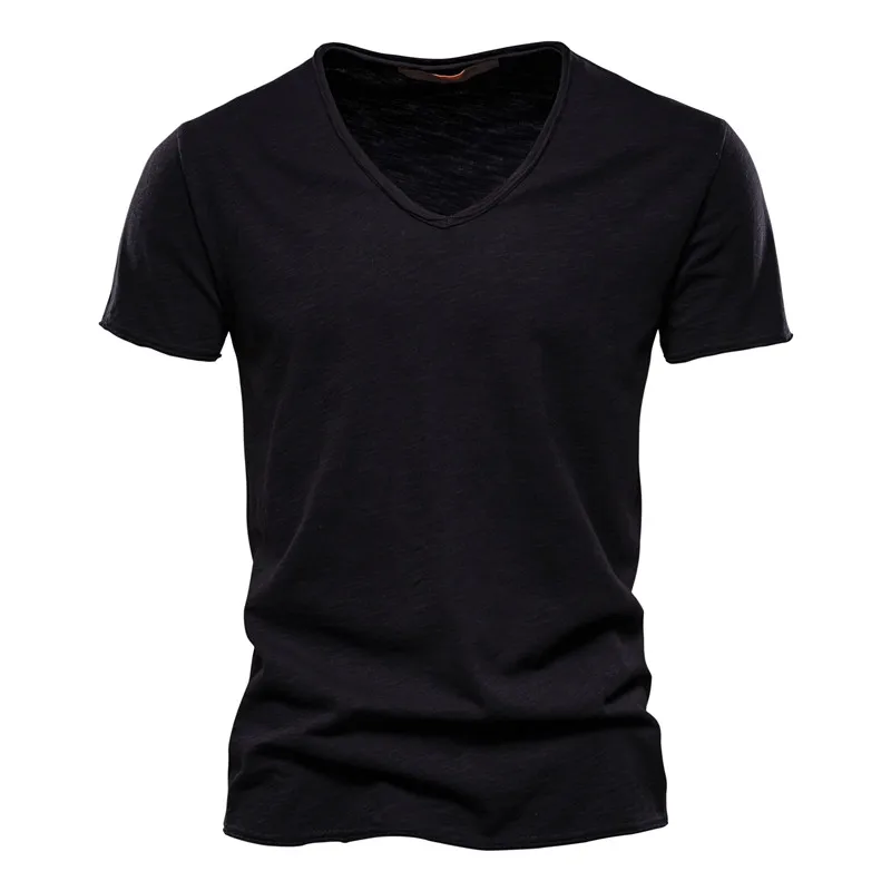 Stylish and breathable, this slim-fit cotton V-neck tee offers comfort and versatility for any occasion.