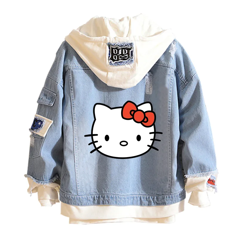 Hello Kitty denim bomber jacket: stylish, cozy, unisex, perfect for anime lovers and casual outings!