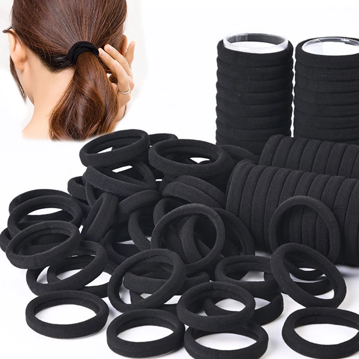 Strong, tangle-free black hair ties in multipacks for secure all-day styling without damage.