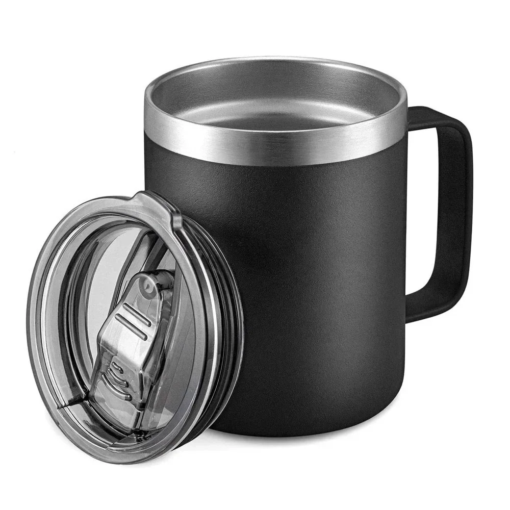 Stylish 360ml insulated coffee mug, made of stainless steel, keeps drinks hot or cold for hours.
