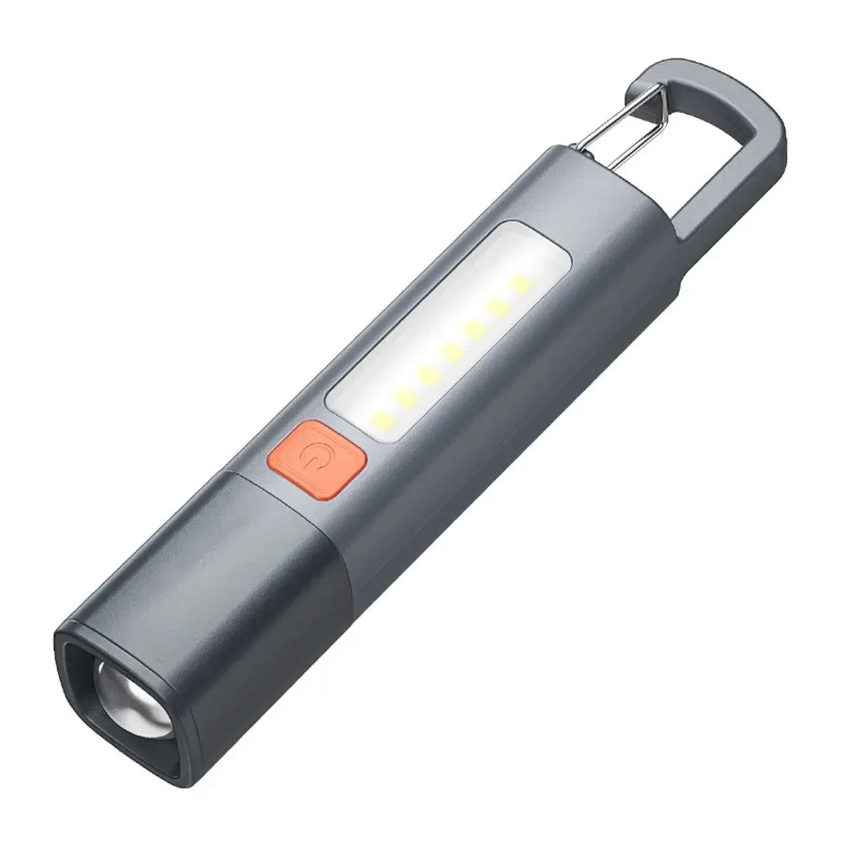 USB rechargeable flashlight with adjustable focus, waterproof design, and COB side lamp for versatile use.