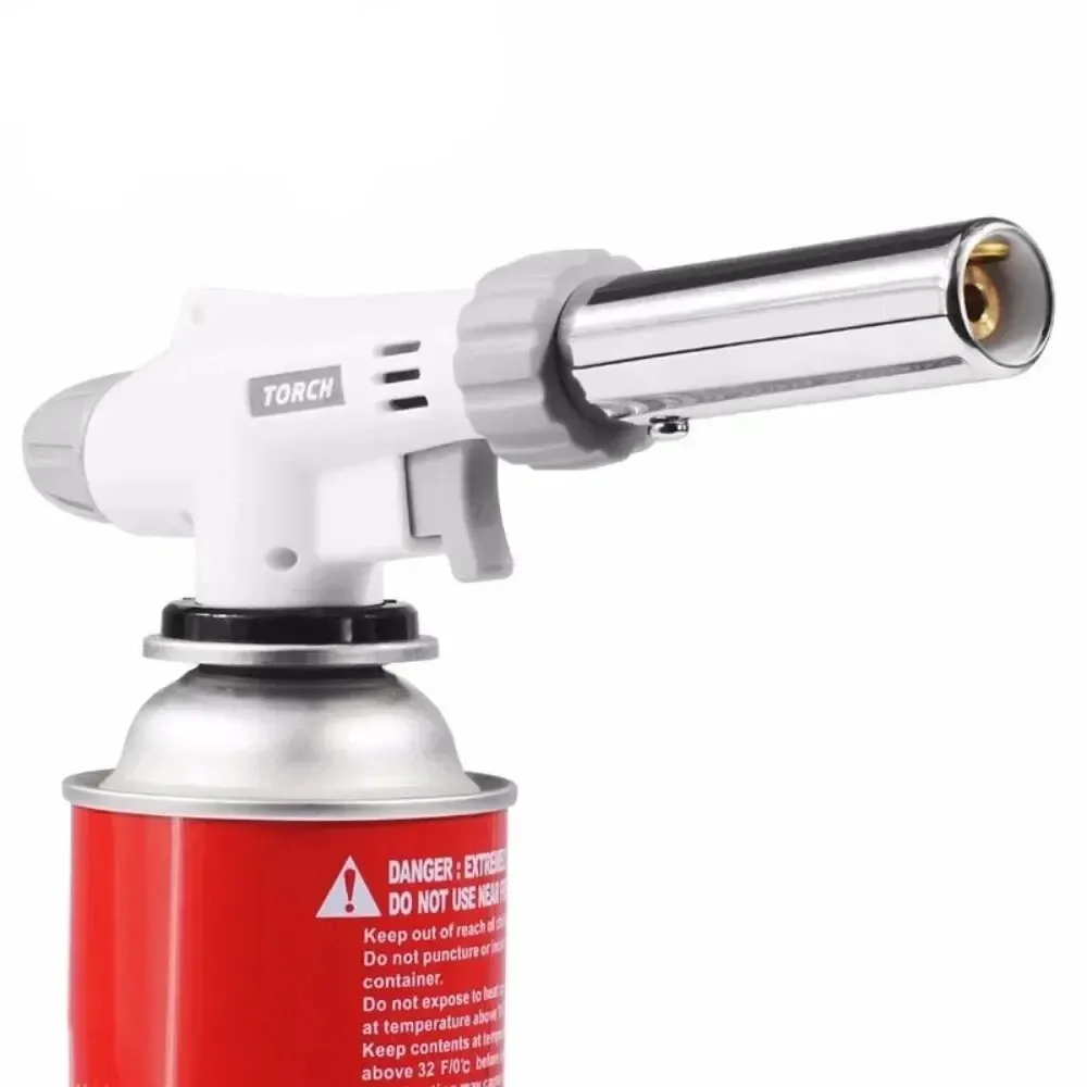 Portable butane torch with adjustable flame, built-in ignition, and durable design for various uses.